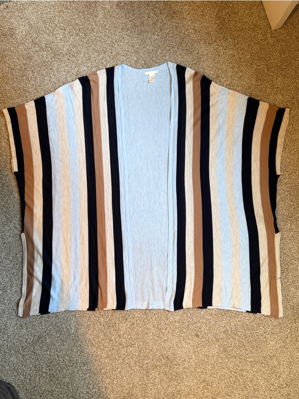 Striped Knit Poncho in Light Blue & Neutral Tones